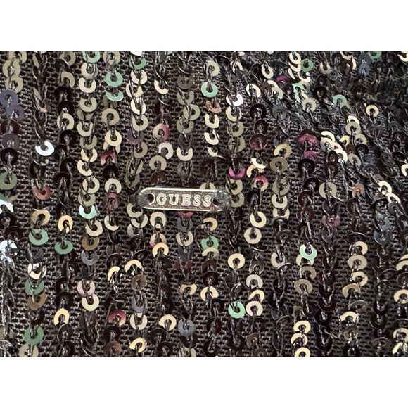 GUESS Sequin Button Up Collared Boyfriend Holiday Oversized Blouse Top Glam Sz M - Picture 11 of 12